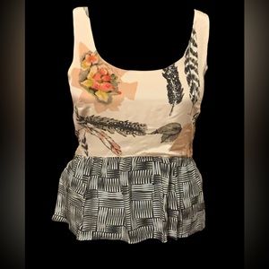 Anthropologie Maeve NWT Silk Sleeveless Top Feather Bird Theme Pink Size 10